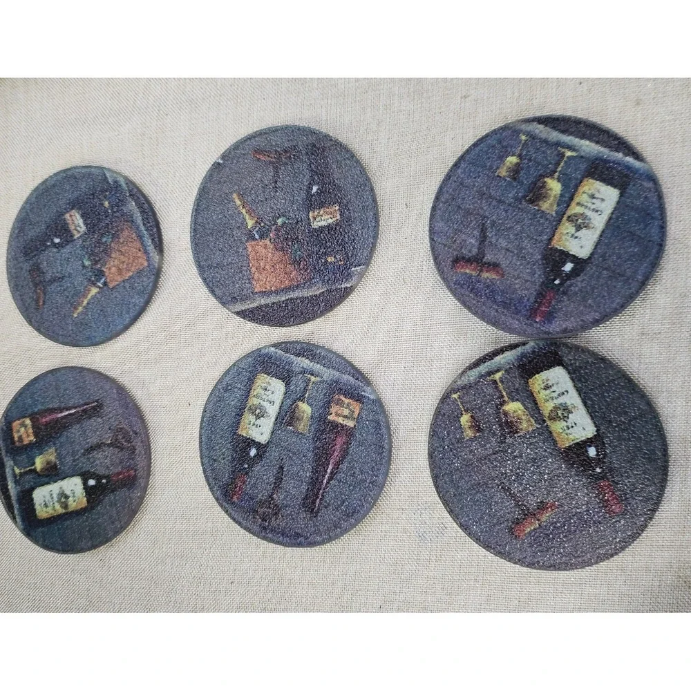 Pomerantz Tuscan Cellars Glass Coaster Set Wine Theme 6pc Round Vintage 6060